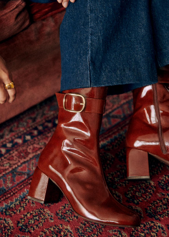 Margot Ankle Boots Patent mahogany Bovine leather Octobre Editions