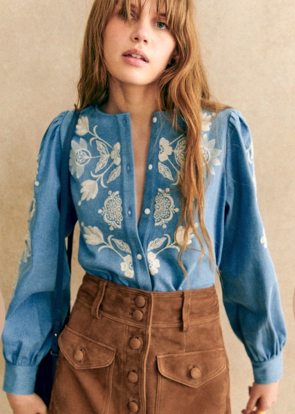 Sezane ブラウス Fringie Shirt - Sézane x SEA NY - Embroidered Ecru - Organic