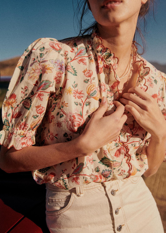 Maya Shirt - Multicoloured Pastel Floral - Organic Cotton - Sézane