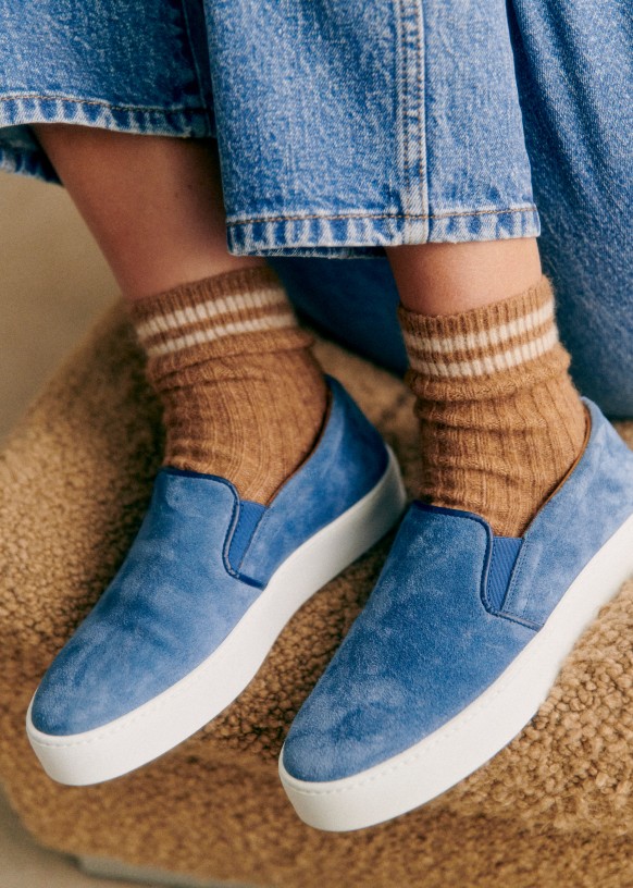 Theo Sneakers - Denim - Split cowhide leather - Sézane