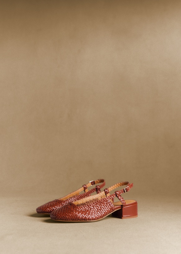 Noemie ヒールパンプス - マホガニー スムース ブレイデッド - 牛革