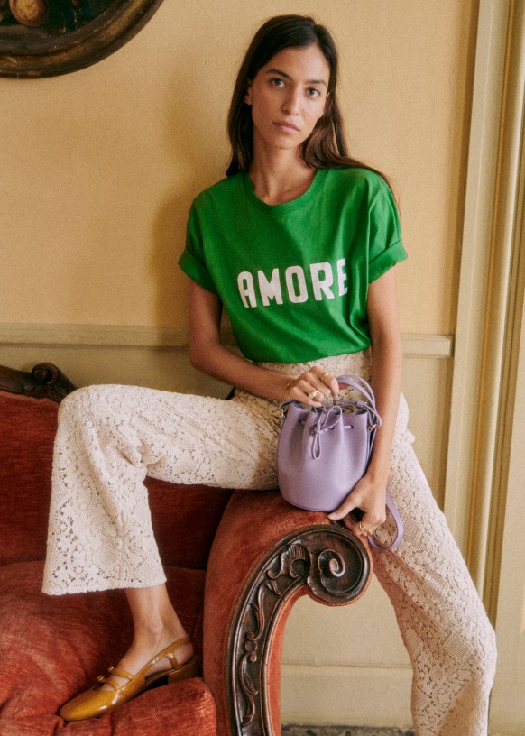 T-Shirt Amore - Vert / Ecru - Coton biologique - textile biologique - Sézane