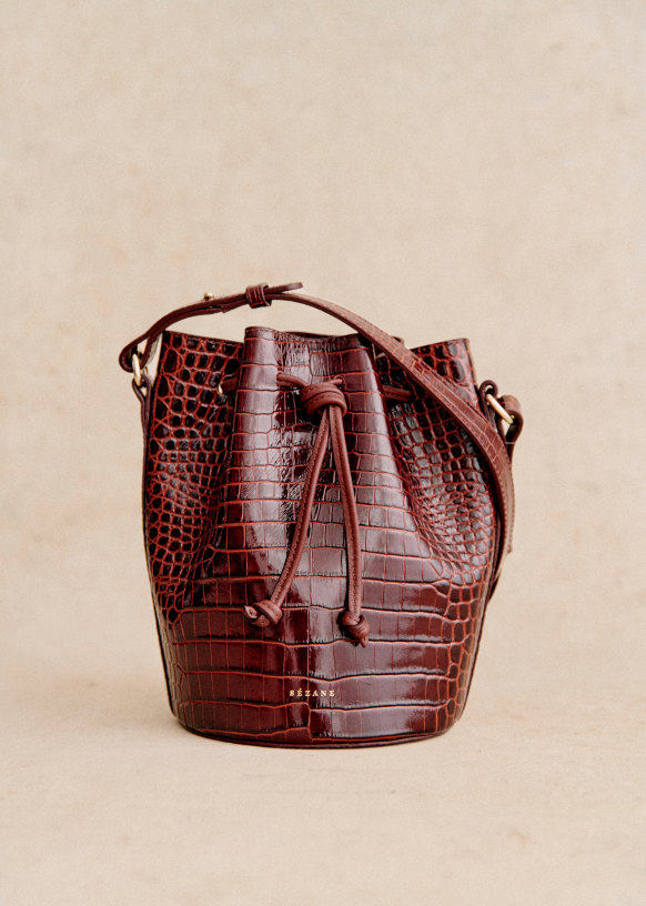 Bourse Mini Farrow - Choco Croco - Cuir bovin - Sézane