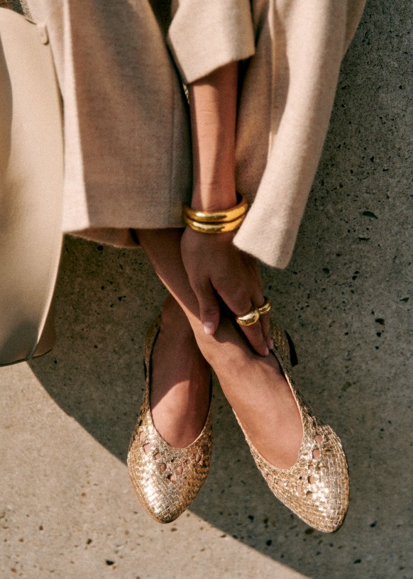 Ballerines Low Anya Dore Lisse Tresse Cuir caprin metallise Sezane
