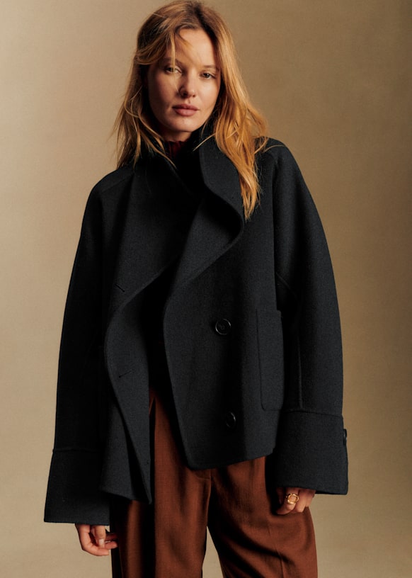 【美品】 Sezane セザンヌ ダブルフェイス ウール コート ブラック DOUBLE-FACED WOOL COAT ダブルフェイスウールコート ブラック｜COS