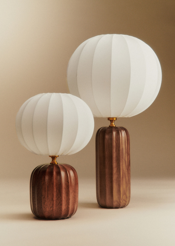 Small Traviata Table Lamp - Mahogany - Dolce Lamp Shade - Ecru