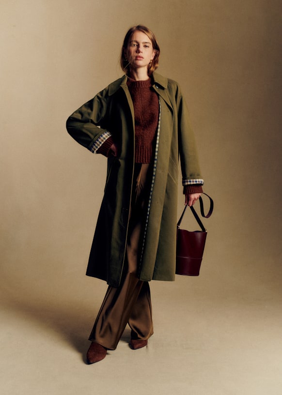 Clyde コート - ダークカーキ - オーガニックコットン - Sézane