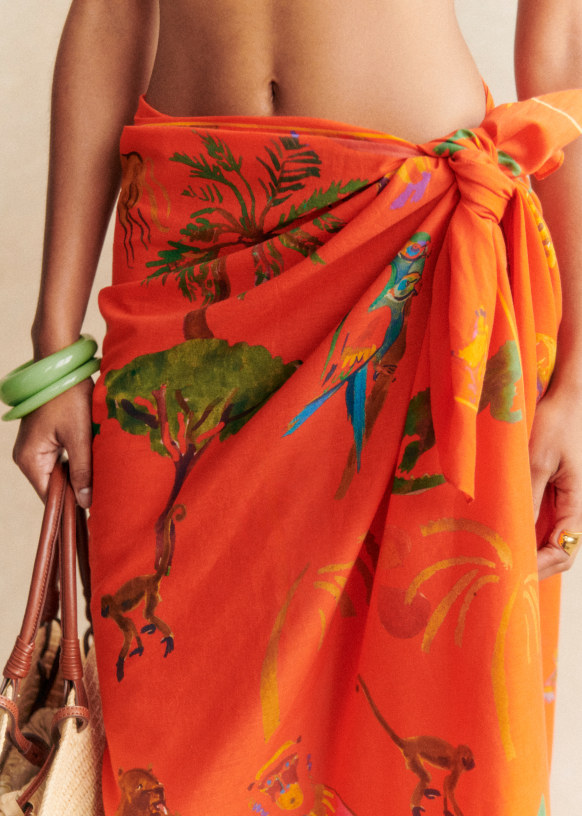 Winston XL Scarf - Sézane x G.Kero - Coral Animals - Organic