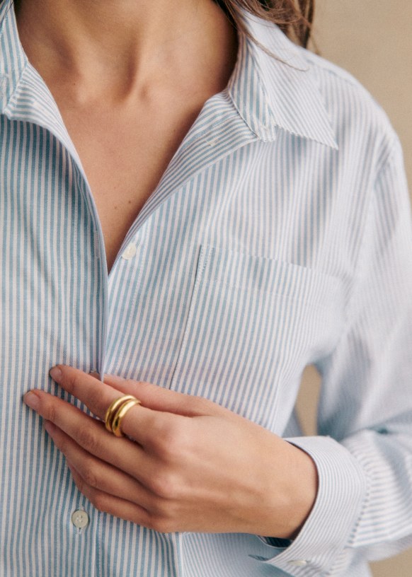 Tomboy Shirt - Ecru and Sky Blue stripes - Organic cotton