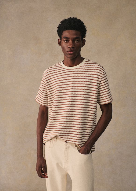Jevlor T-Shirt - Ecru / Camel - Organic cotton - organic textile