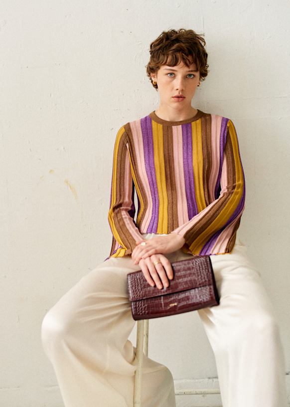 Lycia Jumper Stripes Purple Pink Khaki Viscose Sezane