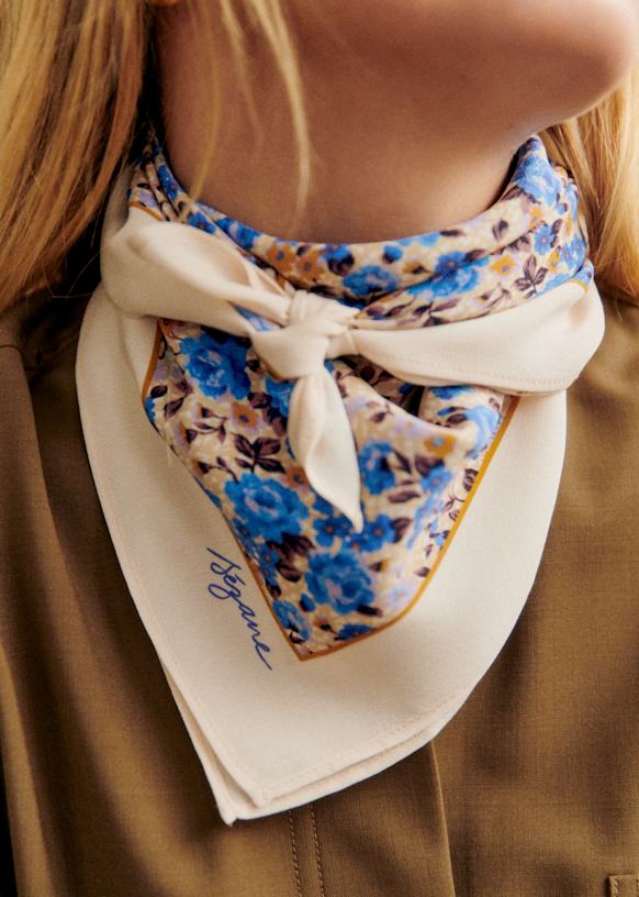 Foulard Cléophée - Petites Fleurs Bleu - Soie - Sézane