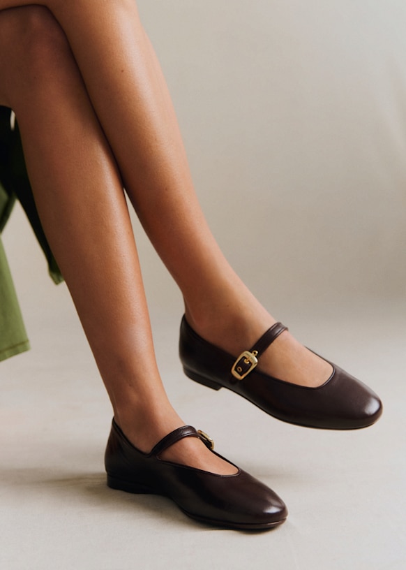 Valentin Low Ballerinas - Smooth Chocolate - Smooth ovine leather - Sézane