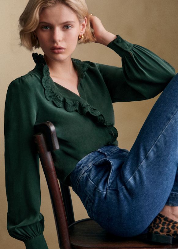 Sezane Chemise Chlo セザンヌのシルクブラウス　ラベンダー M Sezane Chemise Chlo セザンヌのシルクブラウス ラベンダー M