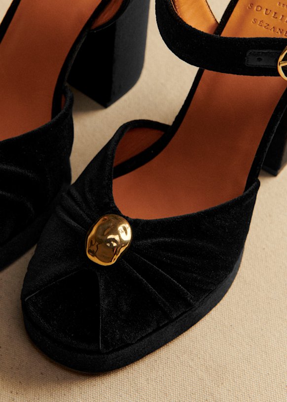 High Marjolaine Sandals - Blue Velvet - Textile - Sézane