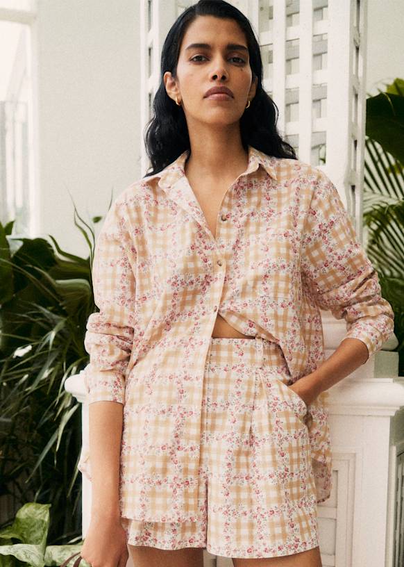 Tommaso Shorts - Sézane x Andion - Beige Gingham and Floral Print