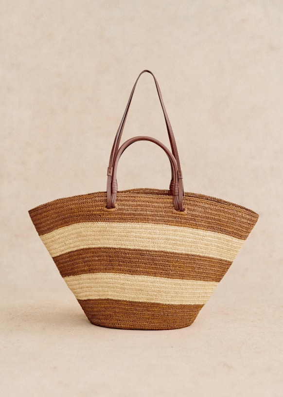 Justine Maxi Basket Bag - Raffia Green Stripes - Raffia