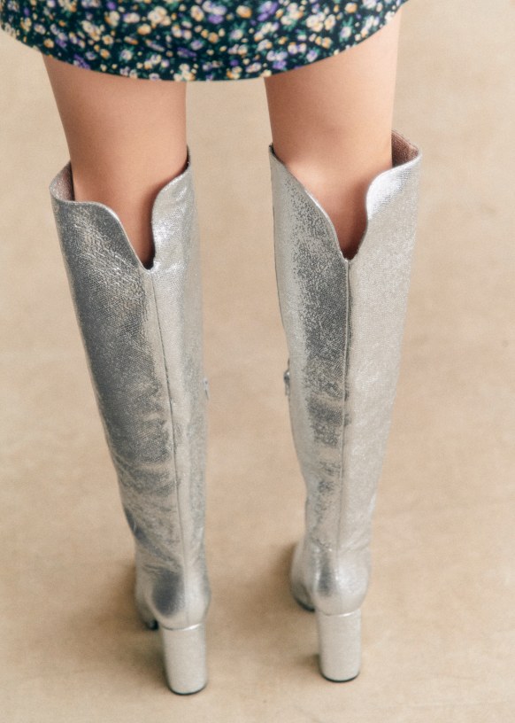 Apolline Thigh High Boots Silver Sezane