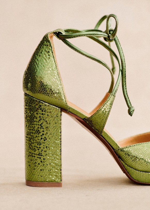 Alessia High Mary Janes - Metallic Green - Bovine leather - Sézane