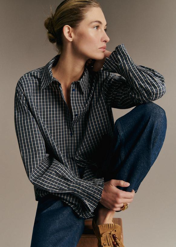 Alis Shirt - Navy Blue Ecru Check - Organic cotton - organic