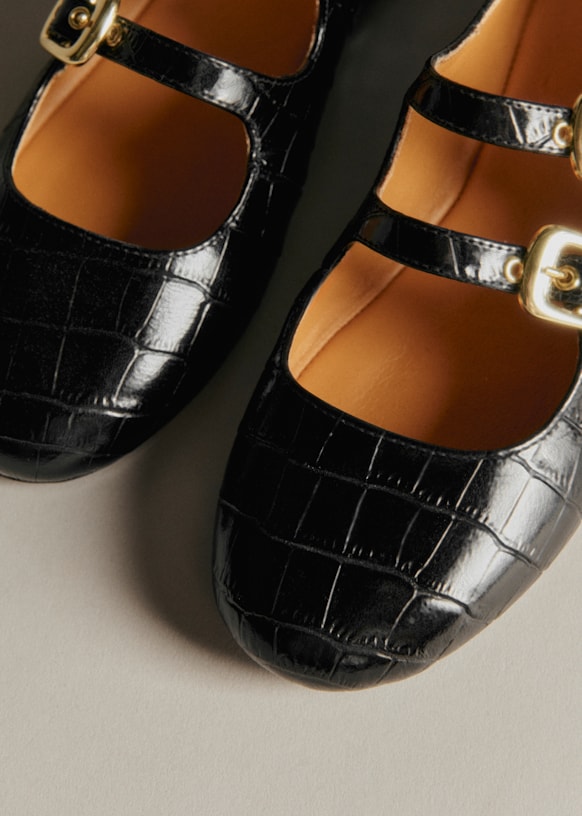 Low Clélia Ballerinas - Chocolate Crocodile Print - Bovine leather