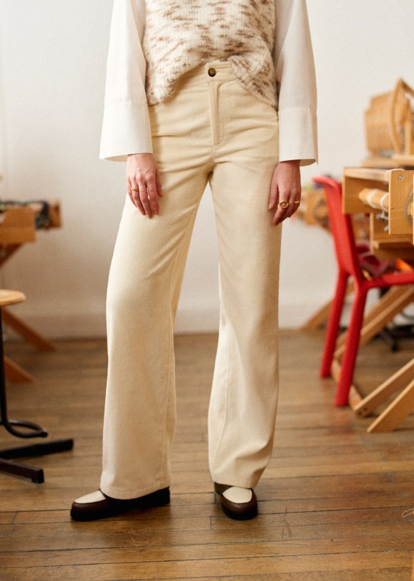 Ecru wide leg trousers clearance