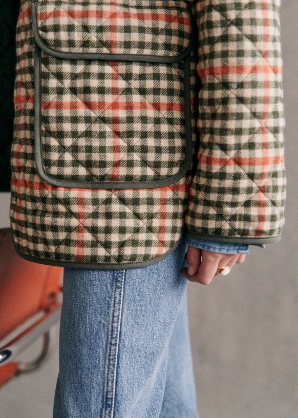 Farel Jacket - Ecru blue check - Wool - Sézane Farel Jacket - Ecru blue check - Wool - Sézane
