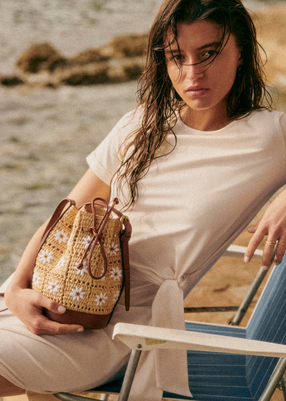 Mini farrow Raphia Bucket Natural Raffia Raffia Sezane