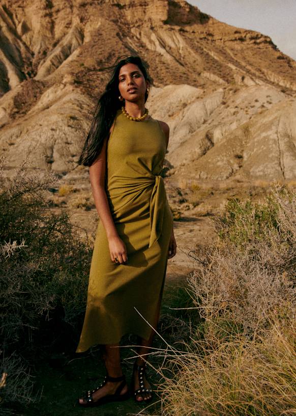 Robe Longue Pippaé Dahlia - Coton Bio - Sans Manches - Nouage Côté - Longueur 128cm (Taille S)