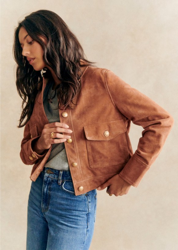 Veste Terry Camel Daim Cuir de chevre Sezane
