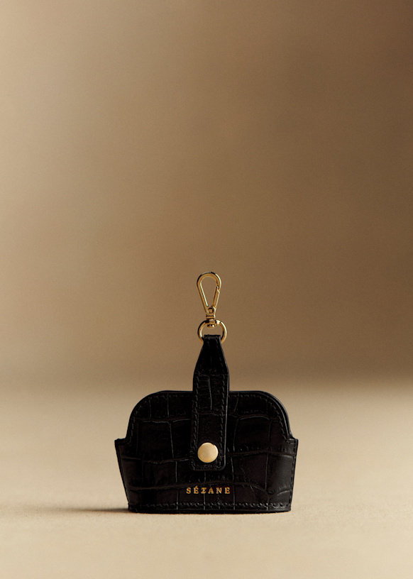 Victor AirPods rings - Black Crocodile Print - Bovine leather - Sézane