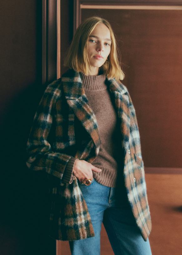 SÉZANE Ander コート Ander Coat - Capri and Green Checks - Recycled polyester - Sézane