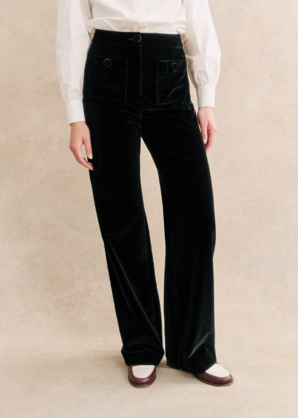 Black High-rise pleated cotton-blend velvet trousers | Gucci | MATCHES UK