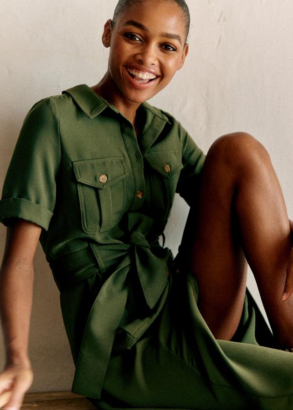 国内発送/関税込【SEZANE】RAQUEL ドレス / ワンピース 8color Raquel Dress - Olive Green - GRS certified recycled