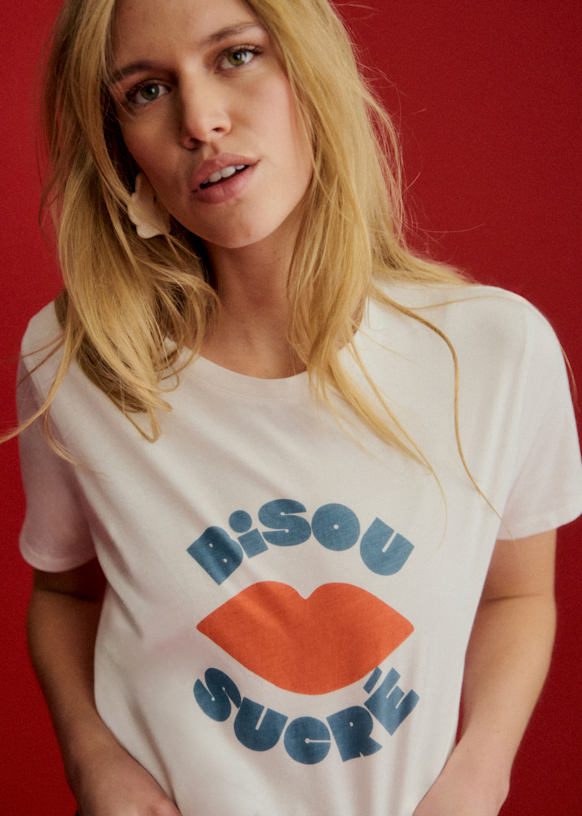 Bisou Sucré Tシャツ - ホワイト / マルチカラー - オーガニックコットン - オーガニック織物 - Sézane