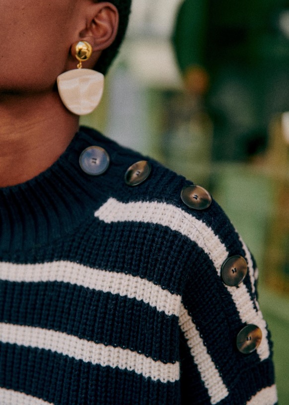 Adrian Sweater - Navy / Ecru - Organic Cotton - Sézane