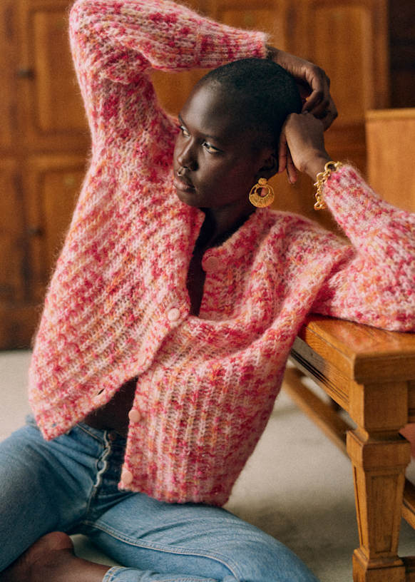 Emile Cardigan Multicoloured Pink Orange Merino Wool Sezane