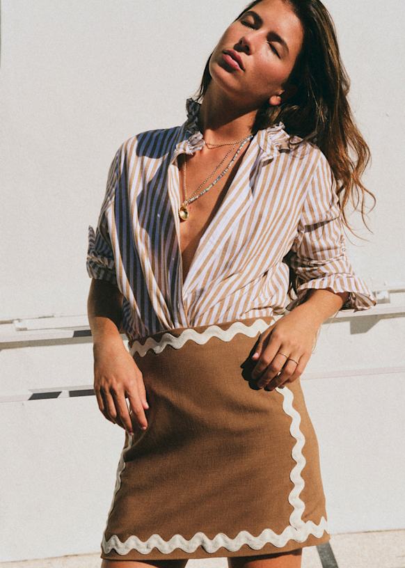 Malia スカート - ギピュール 無地 オリーブ ゴールド - オーガニック