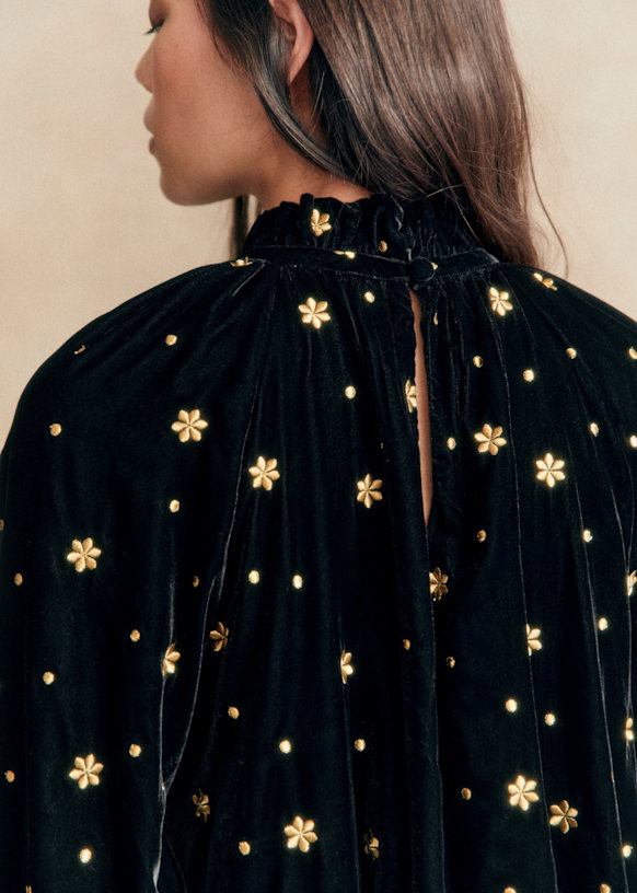 【あすつく】 Dot Polka and Flower - Dress Jeannie Embroidery Polyester - トップス