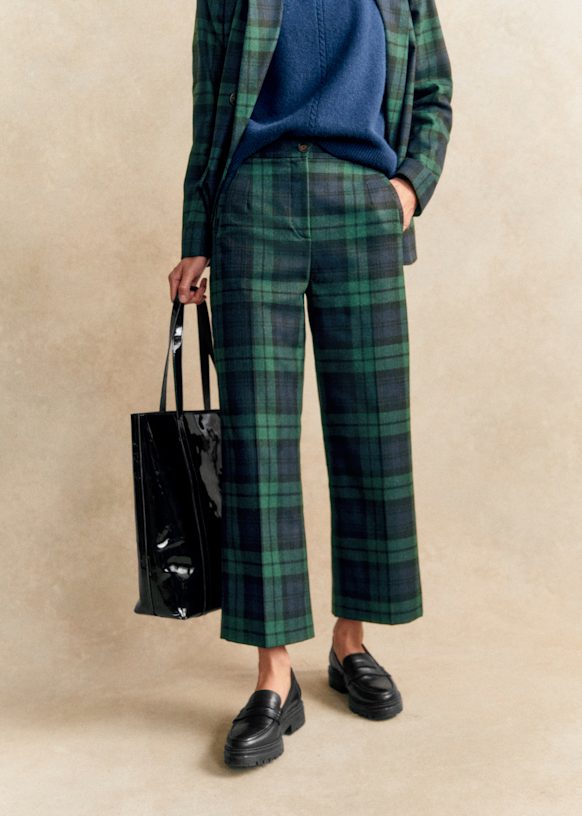 Navy tartan trousers deals