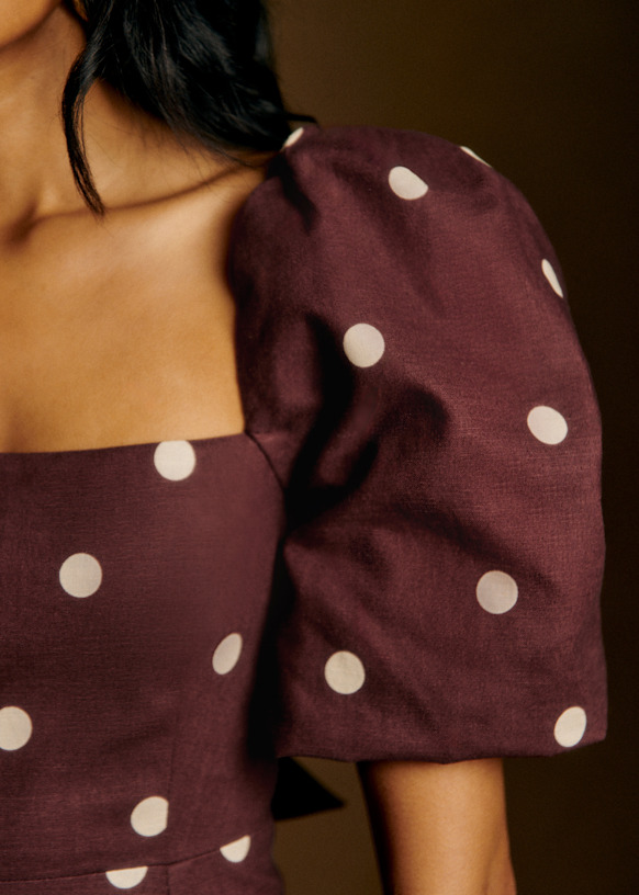 Armidaドレス - アースカラー地にエクリュポルカドットプリント