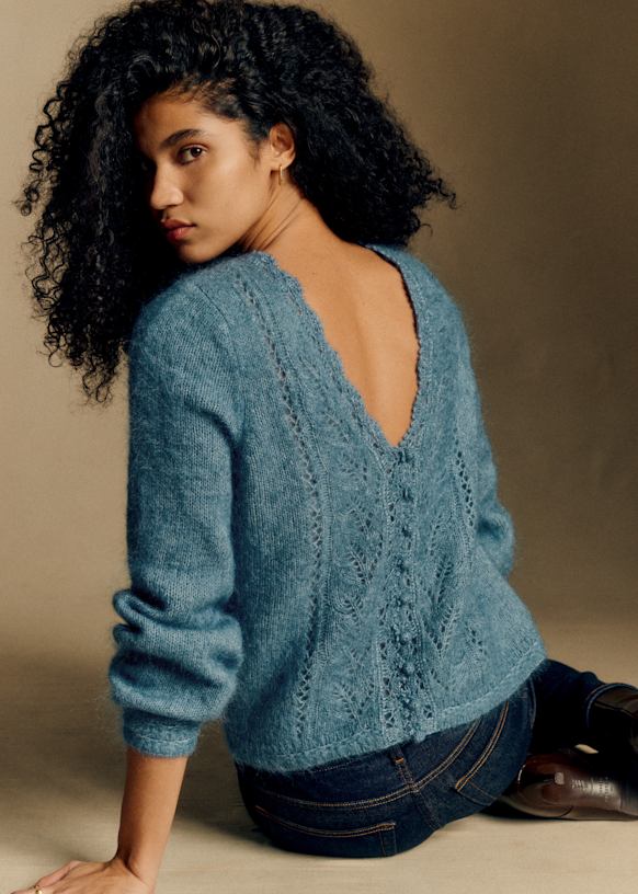 Angelo カーディガン - スレートブルー - キッドモヘア - Sézane