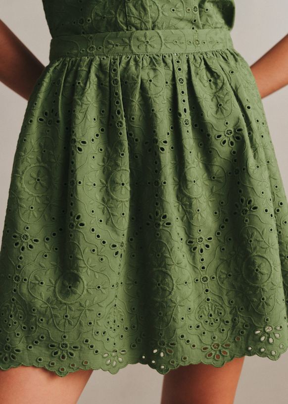 Nao Skirt - Summer Green with Embroidery - Cotton - Sézane