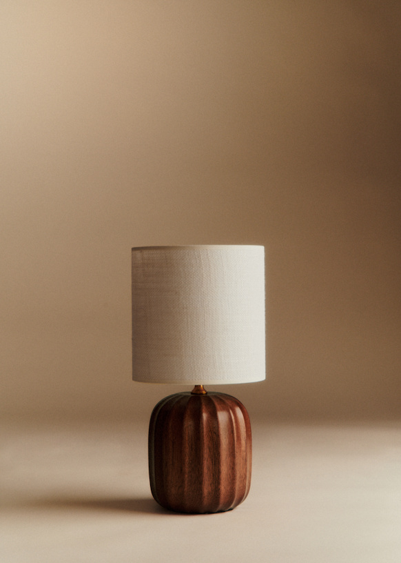 Small Traviata Table Lamp - Mahogany - Sonate Lamp Shade - Ecru