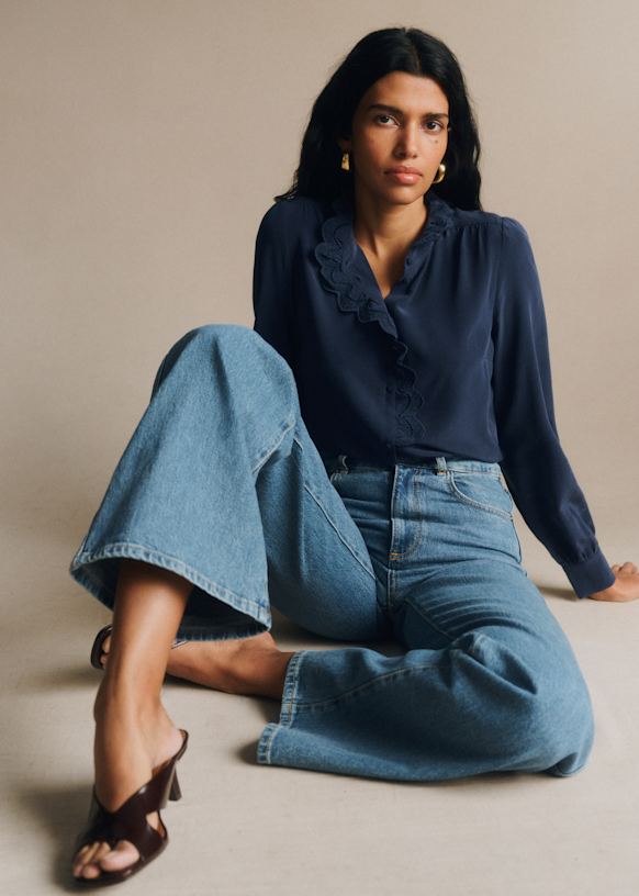 Chlo Shirt - Navy - Silk - Sézane