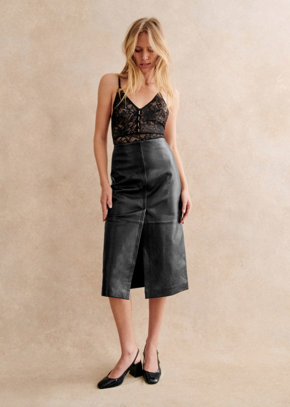Leather midi skirt store 7 little words