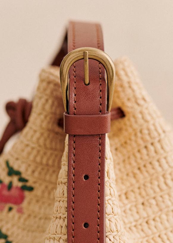 Mini Farrow Raphia Bag - Small Pink Floral Embroidery