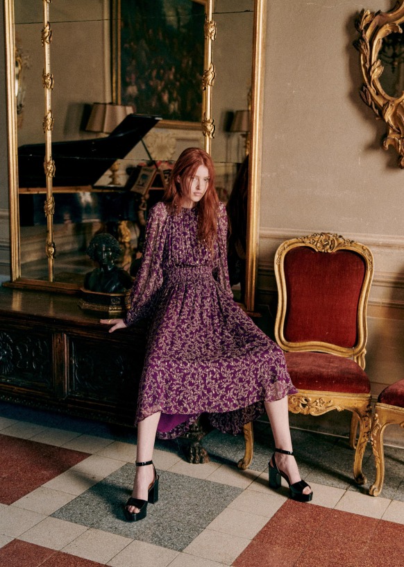 Priscilla Dress - Purple with floral print - Viscose - Sézane