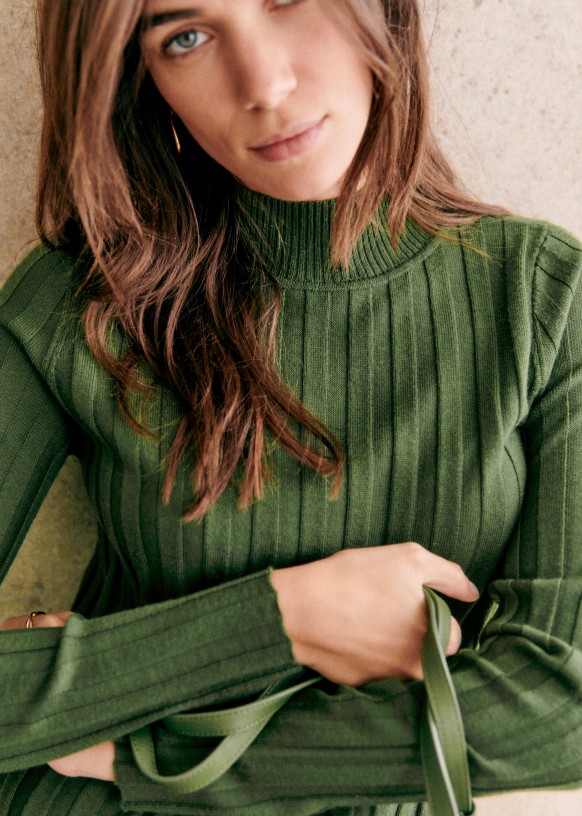 sezane green wool dress Katrina Dress - Olive Green - Merino Wool