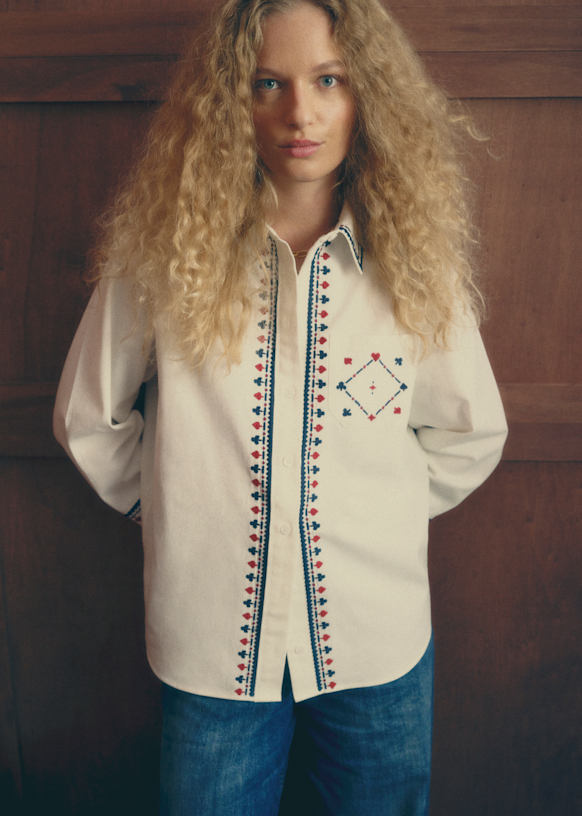 Bilma Shirt - Sézane x Antoinette Poisson - Placed Card Embroideries - Organic Cotton - Sézane